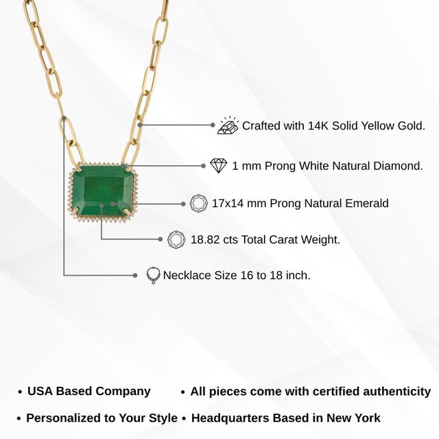 18.82ct Octagon Emerald & Diamond Halo Pendant Necklace With Paperclip Chain For Sale - Image 11 of 16