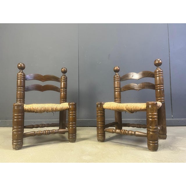 Wood Brutalist Children's Chairs attributed to Charles Dudouyt, 1960s, Set of 2 For Sale - Image 7 of 8