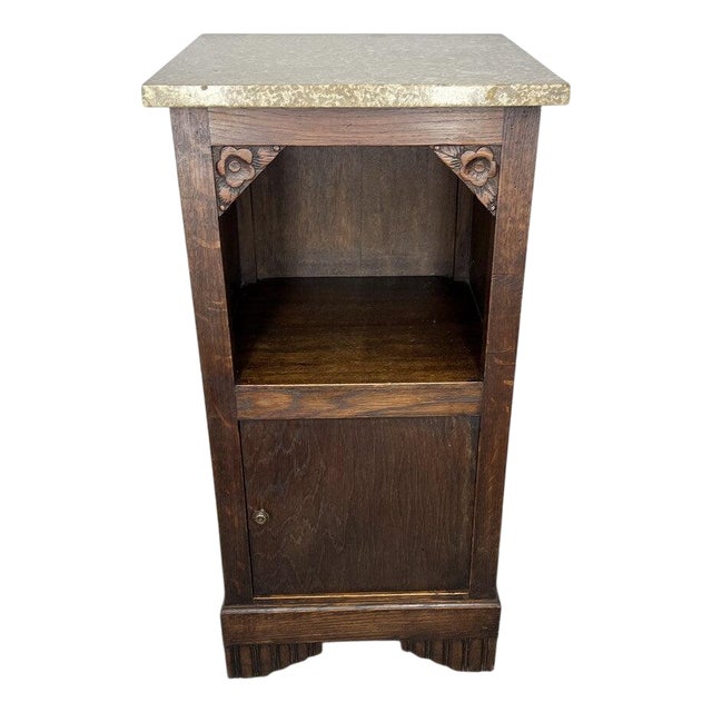 French Carved Bedside Table with Marble Top For Sale