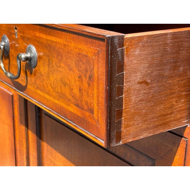 Mid 20th Century Vintage George III Style Two-Part Mahogany Lighted Breakfront Cabinet For Sale - Image 10 of 10