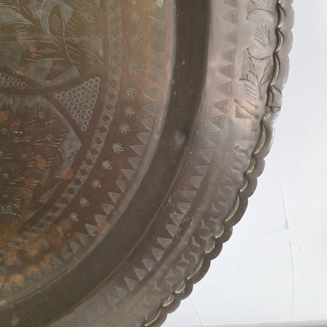 Vintage Brass Wall Tray, 24 Inch Peacock Deer Chinoiserie Chinese Fu Decor Table Top For Sale - Image 10 of 12