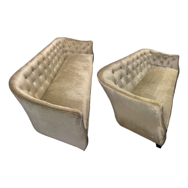 Lee Industries Custom Velvet Sofa Pair - Chesterfield Style For Sale