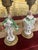 This charming pair of vintage porcelain figurine lamps features a Rococo-style couple dressed in elegant 18th-century...