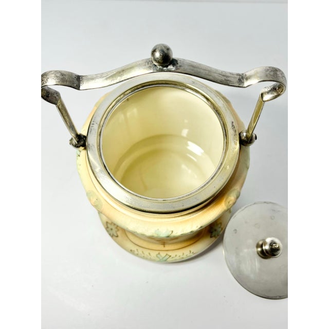 Cream 1910s Antique English Crown Devon Cream Ceramic Biscuit Barrel Jar & Lid For Sale - Image 8 of 11