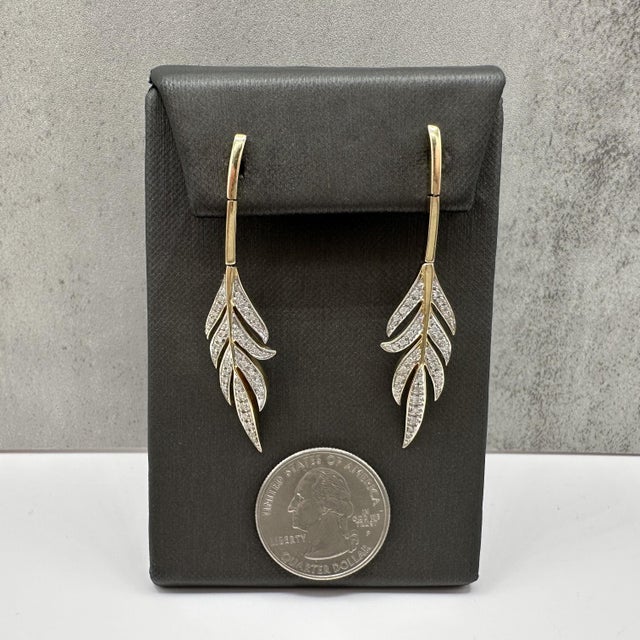 Early 21st Century Diamond Leaf Dangle Earrings 14kt Yellow Gold 0.31ctw 2.1in 6.9g, Pair For Sale - Image 5 of 6