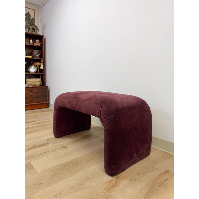 Mid 20th Century Mid 20th Century Postmodern Burgundy/Mauve Upholstered Curved Bench Vintage Sculptural Seating For Sale - Image 5 of 9