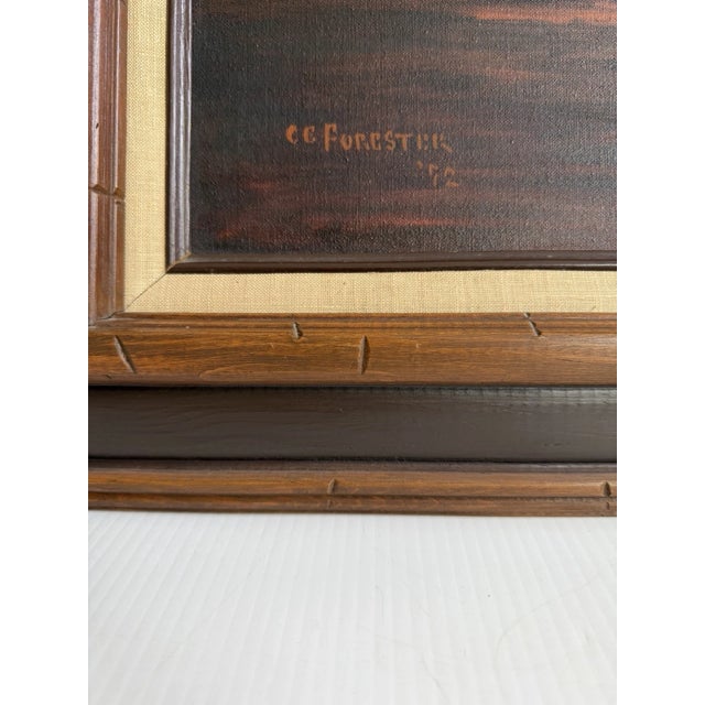 1970s 1972 Framed Oil Painting of a Sailboat & Sunset Signed by Puerto Rico Artist CC Furcster For Sale - Image 5 of 12