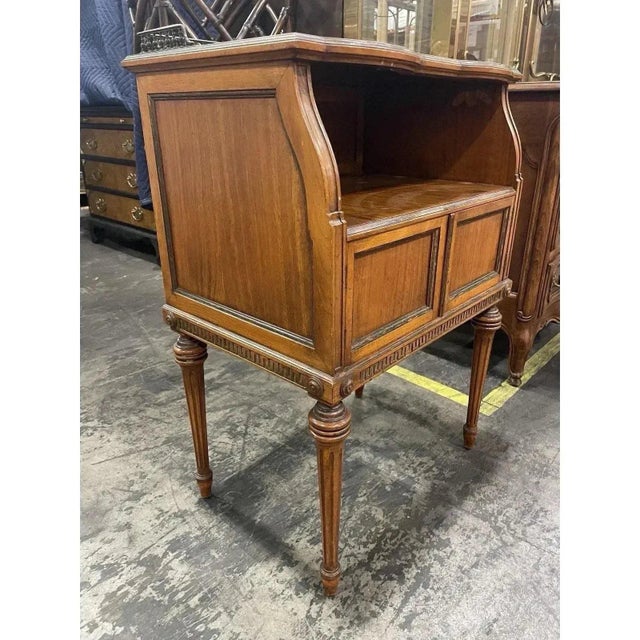 Mid 20th Century Antique French Nightstand With Marble Top & Brass Gallery For Sale - Image 5 of 8