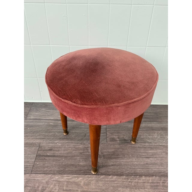 Mid-Century Modern Small Vintage Ottoman in Wood and Velvet, 1950s For Sale - Image 3 of 10