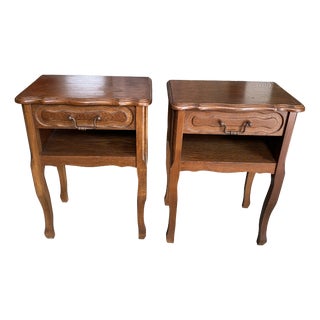 Vintage Oak Bedside Tables with Drawer and Niche, 1950s, Set of 2 For Sale