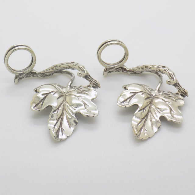 Italian Vintage Italian Handmade Genuine Silver Leaf Shaped Table Place Holders - a Pair For Sale - Image 3 of 7
