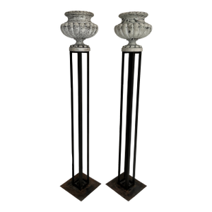 1920s Pair of Cast Iron Vase Floor Lamps