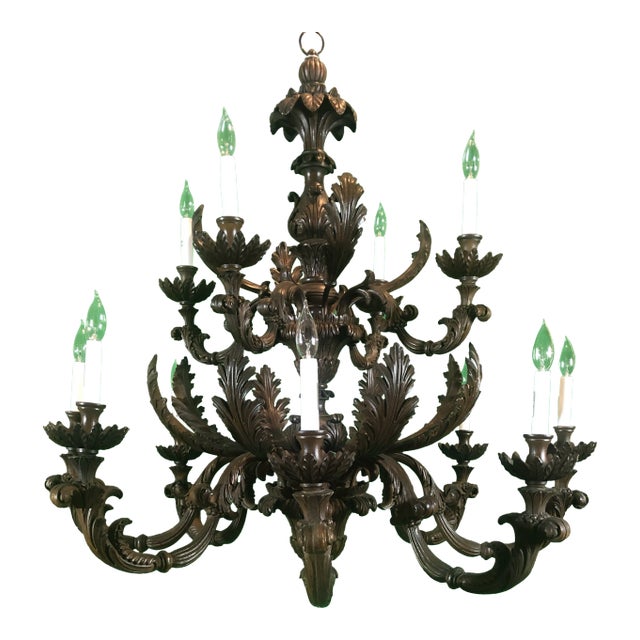 Vintage Italian Hand Carved 2 Tier Chandelier With 12 Lights For Sale