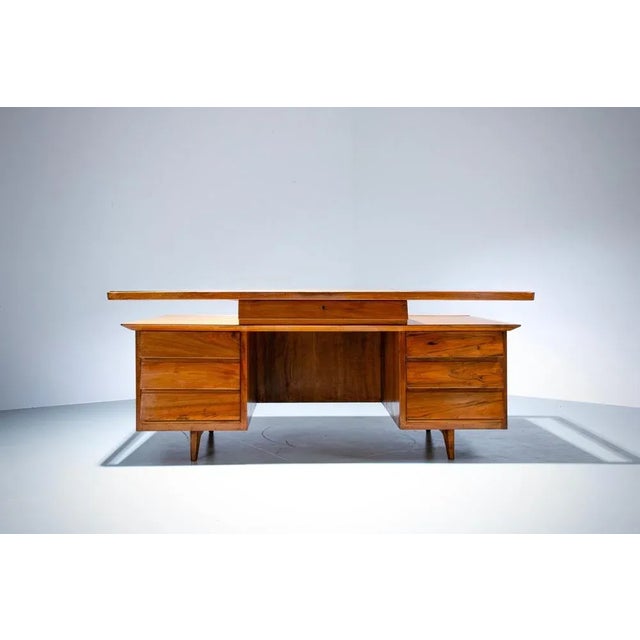 Writing Desk in Walnut and Glass attributed to Silvio Cavatorta, Italy, 1950s For Sale - Image 4 of 13