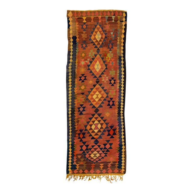 Vintage Kilim Handmade Flatweave Rust Tribal Wool Runner For Sale