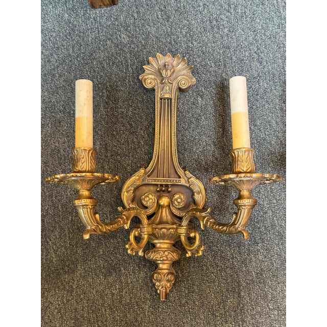 Early 20th Century French Empire Gilt Bronze Wall Sconces, Pair For Sale - Image 9 of 10