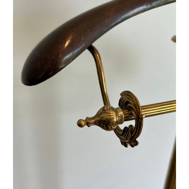 Metal 1940s Neoclassical Style Brass and Wood Valet Stand on Casters For Sale - Image 7 of 12