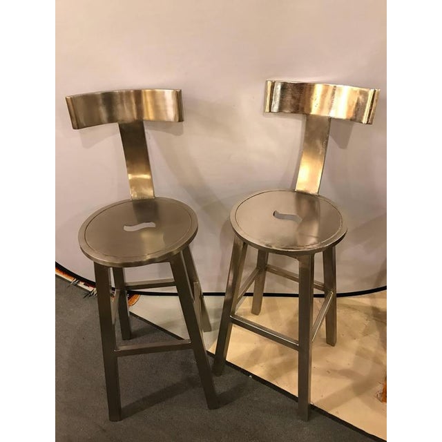 Art Deco A Pair of Deco Style Steel Bar Stool For Sale - Image 3 of 10