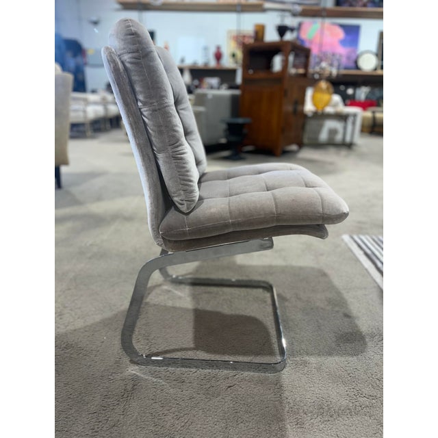 1970s 1975 Roche Bobois Gray Tufted Velvet Cantilever Chairs- Set of 2 For Sale - Image 5 of 12