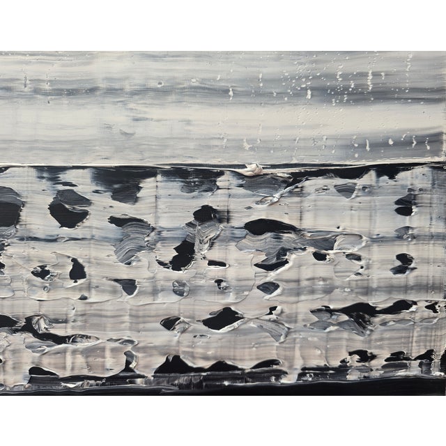 Black 18.9" by 14.2" Emotional Topography — Horizon (No. 1) - Original Black and White Abstract Seascape, Oil Painting / Abstraction - Unframed For Sale - Image 8 of 13