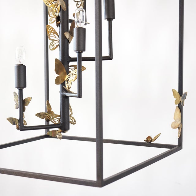 Metal Gold Rubbed Black Monarch Butterfly Lantern For Sale - Image 7 of 9