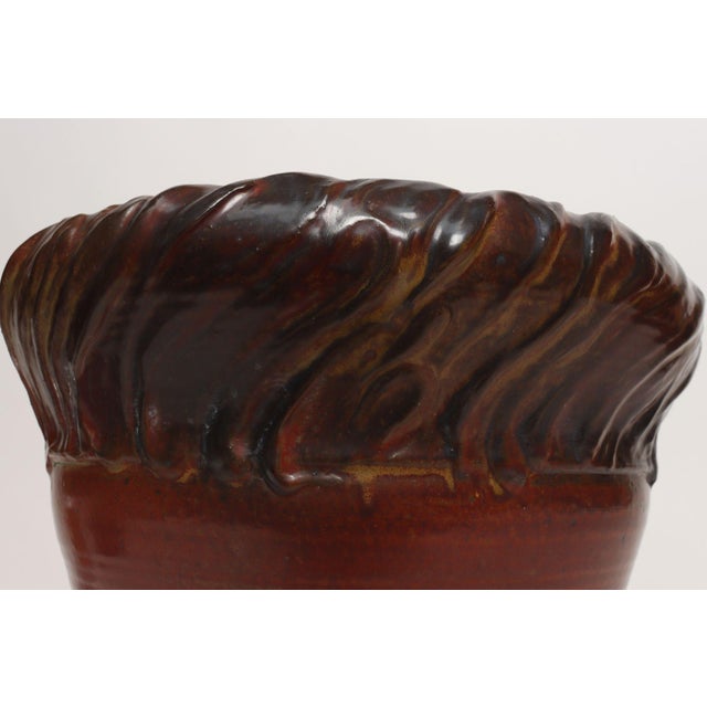 Large Vintage Red, Ochre and Slate Incised Ceramic Planter by Deanna Nichols For Sale - Image 9 of 18