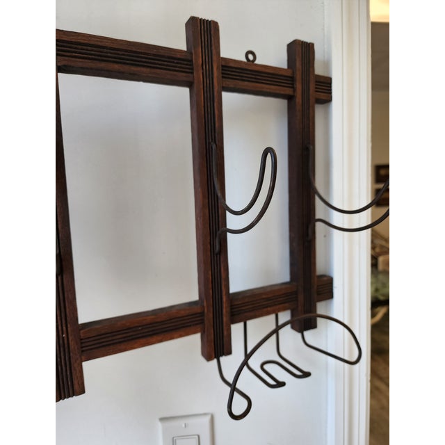 Late 19th Century Antique Arts & Crafts Wall Coat Rack With Mirror and Hooks For Sale - Image 5 of 17