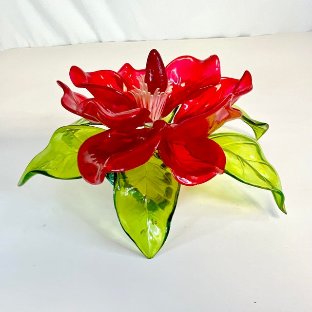1980s 1980s Boho Chic Acrylic Lucite Red Magnolia Decorative Object For Sale - Image 5 of 9