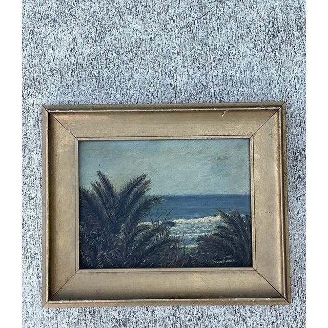 This evocative original oil painting captures a serene coastal moment, rendered with the textural, impressionistic...
