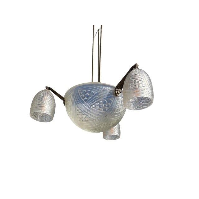 Early 20th Century French Art Deco Pendant Chandelier Signed by Hanots For Sale In Tampa - Image 6 of 10