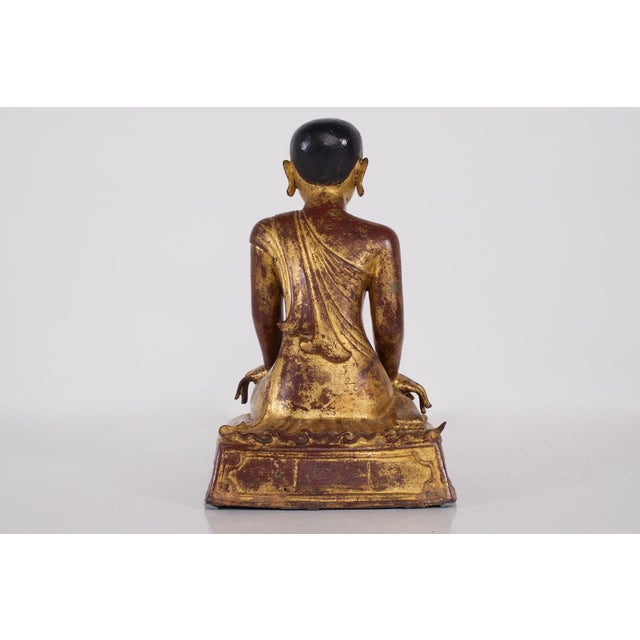 Burmese Artist, Worshipping Monk, 1800s, Gilded Bronze For Sale - Image 6 of 15