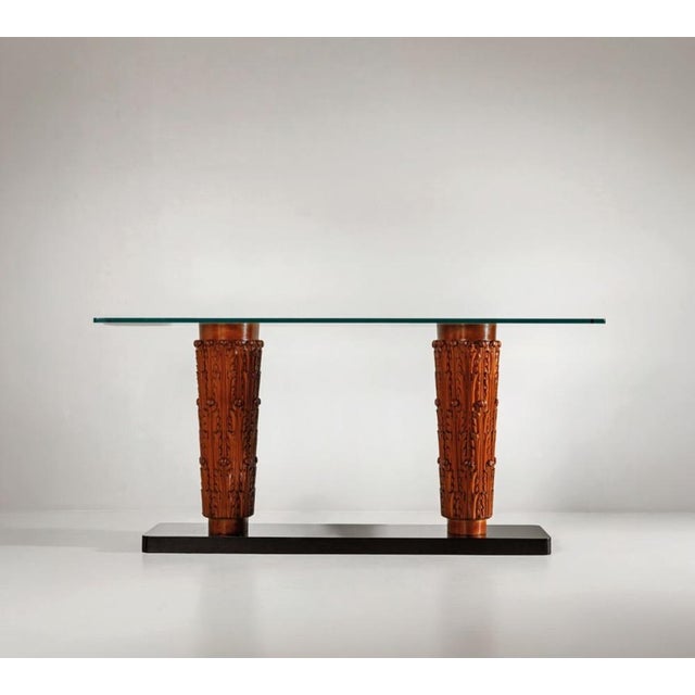 Vintage Console Table in Finely Crafted Wood with Floral Motifs by Pietro Lingeri, 1940s, in Very Good conditions....