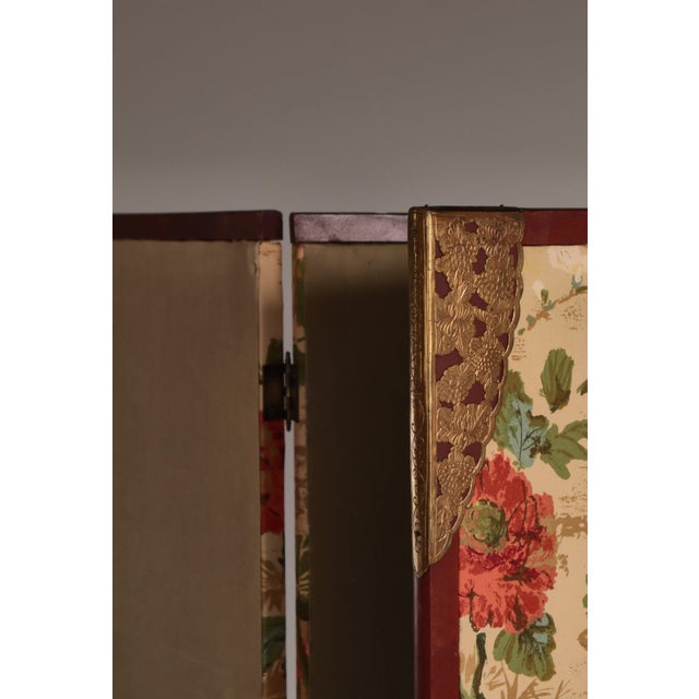 Vintage Scandinavian Chinoiserie Wood and Printed Fabric Room Divider For Sale - Image 14 of 18