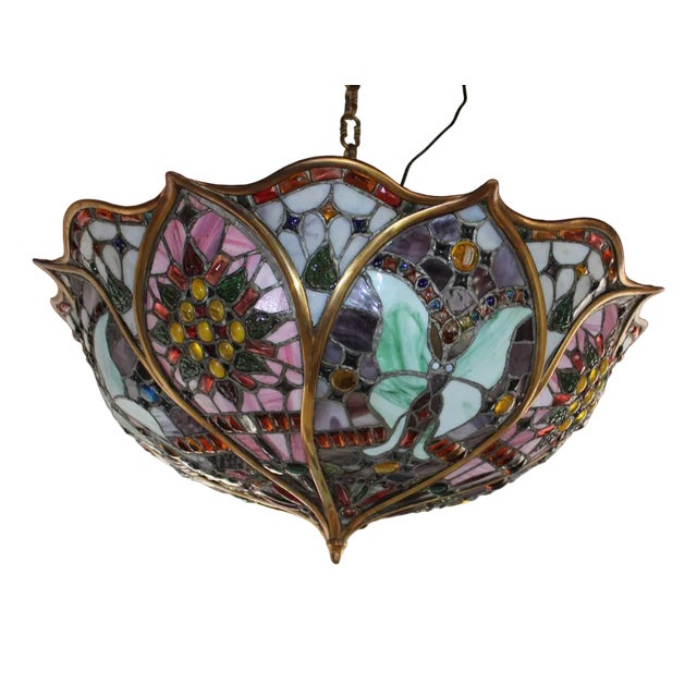 Stained Glass Chandelier in the style of Tiffany, 1975 For Sale