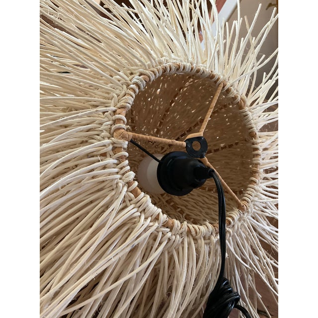 Coastal Hand Woven Bamboo Stick Basket Pendant Wall Light For Sale - Image 11 of 12