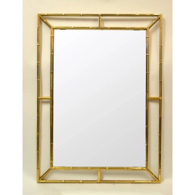 Brass Mid Century Modern Brass Faux Bamboo Wall Mirror Italy For Sale - Image 8 of 11