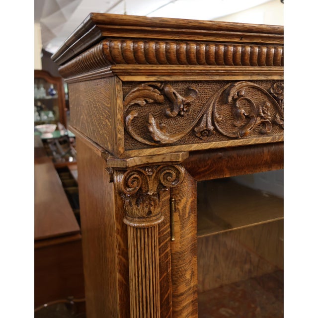 Brown Late 19th Century Figural Carved Tiger Oak China Cabinet by Aj Johnson Chicago For Sale - Image 8 of 15