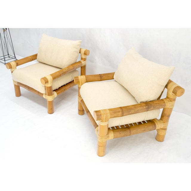 Pair of Thick Bamboo Upholstered Lounge Chairs Mid Century Modern MINT For Sale - Image 10 of 13