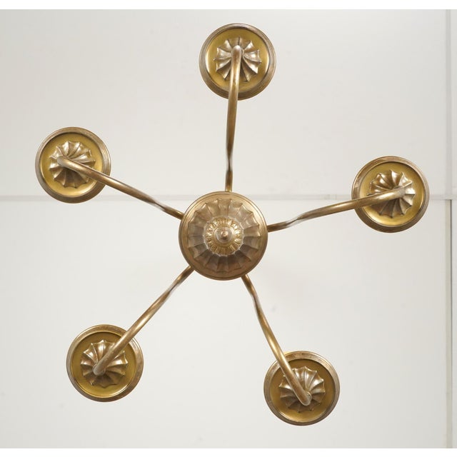 Mid 20th Century Mid 20th Century Restored Colonial Five Arm Brass Chandelier For Sale - Image 5 of 8
