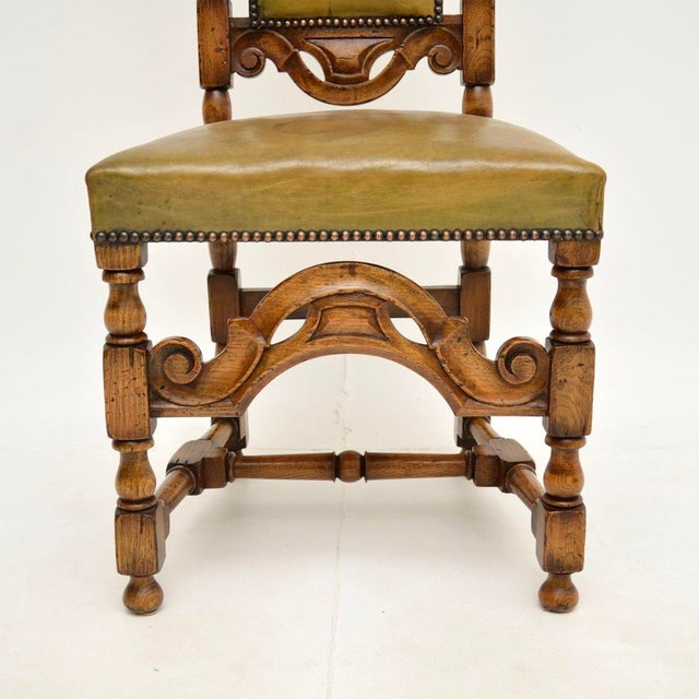 Brown Antique Leather and Oak Side Chair, 1920s For Sale - Image 8 of 9
