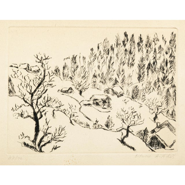Landscape - Etching and Drypoint by Edmone A. Ades - Mid 20th Century Mid 20th Century For Sale - Image 3 of 3