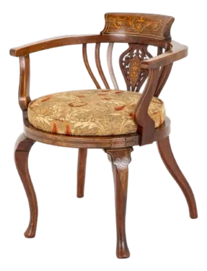 Victorian Tub Chair in Marquetry Inlay, 1880