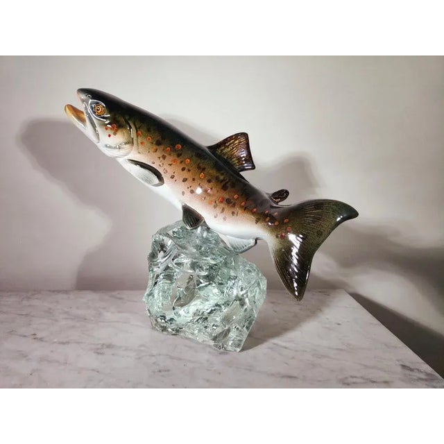 Brown Porcelain Fish on Glass Stand, 1950s For Sale - Image 8 of 13