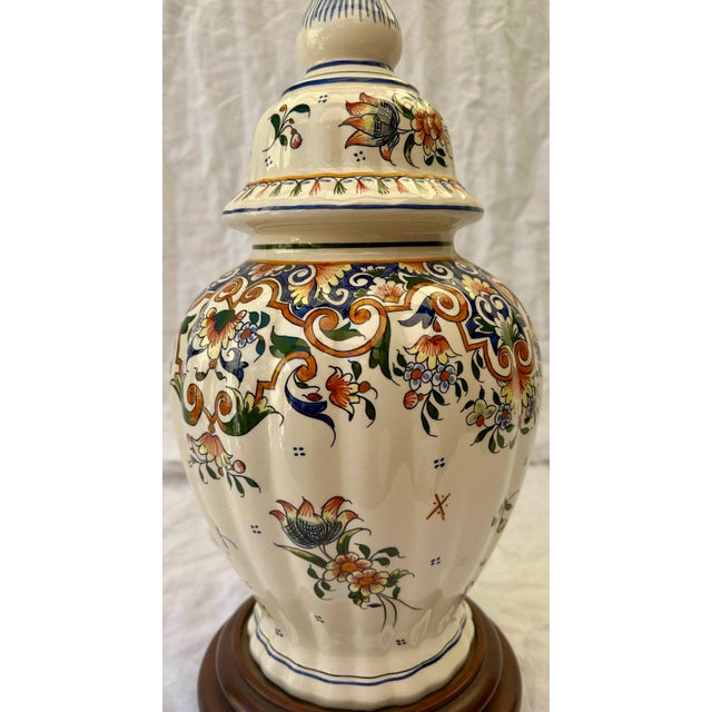 French Provincial Boho Chic Hand Painted Floral Ginger Jar Table Lamp For Sale - Image 3 of 8