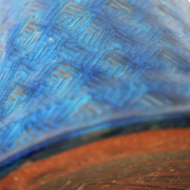 Danish Sculptural Stoneware Table Lamp in Terracotta and Cobalt Blue by Nils Kähler, 1950s For Sale - Image 13 of 14