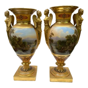 Late 19th Century Antique French Philippe Freund Porcelain Vases Urns - Set of 2