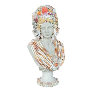 Vintage Coastal Plaster Shell Bust of Woman For Sale