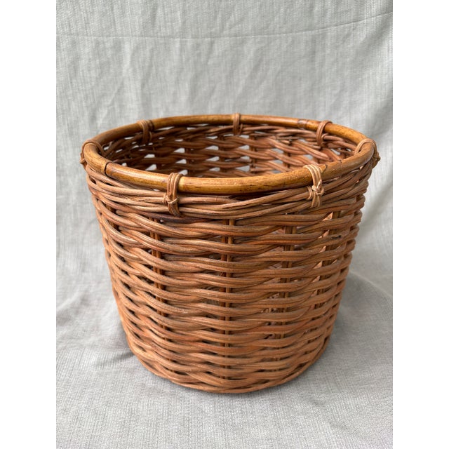Boho Chic Vintage Large Round Wicker Basket For Sale - Image 3 of 12