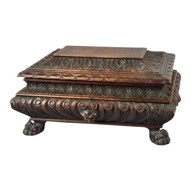 Italian Wood Carved Casket Box For Sale