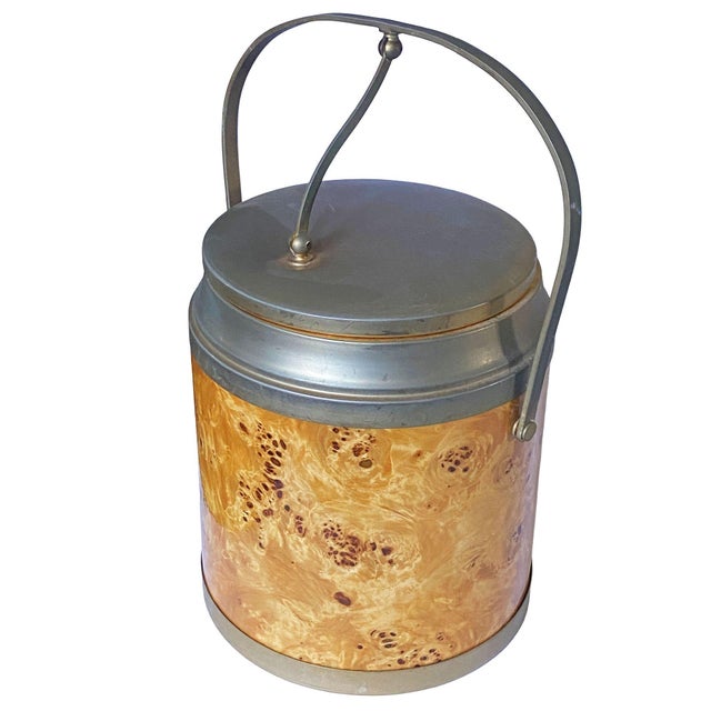 1960s Italian Burl Wood Ice Bucket, Carafe, & Tray Bar Set, in Milo Baughman Style - Set of 3 For Sale - Image 12 of 16
